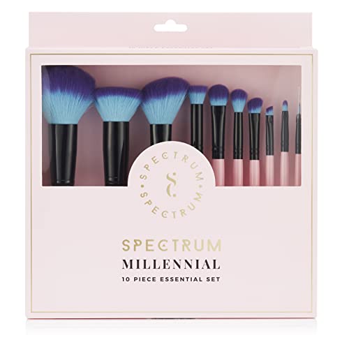 Spectrum Collections Essential Make Up Brushes, Spectrum Makeup Brushes Set Including Face Brushes and Eye Brushes with Soft Synthetic Bristles, Signature Pink 10 Piece Makeup Brush Set