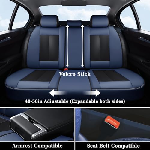 Image of Coverado Front and Back Seat Covers for Cars, Nappa Leather Car Seat Covers Full Set, Waterproof Carseat Protector Seat Cushion, Luxury Automotive Seat Covers Universal Fit for Most Cars(Blue&Black)