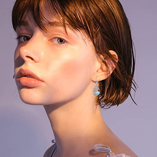 Beach Larimar Earrings for Women Sterling Silver Starfish/Dolphin/Turtle/Jellyfish/Mermaid Teardrop Earrings2