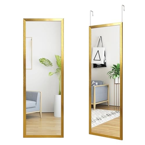 Image of whitebeach 48 inch x 16 inch Over The Door Full Length Mirror Hanging Door Mirror Wall Mirror Hanging Dress Bedroom Gold