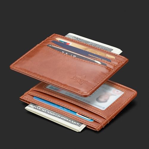 Image of Slim Wallet Minimalist Front Pocket RFID Blocking Men and Women Leather Wallets