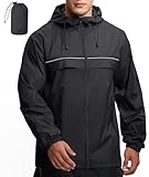 GEEK LIGHTING Rain Jacket Men Lightweight Waterproof Jackets Packable Windbreaker Hooded Raincoat for Golf Cycling Outdoor Hiking Travel Black 2xl