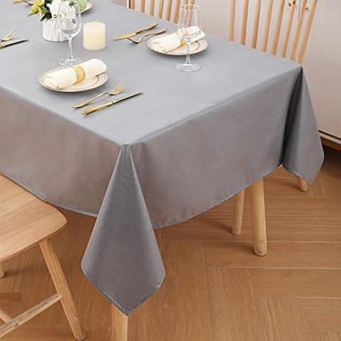 Smiry Rectangular Table Cloth Wipe Clean 140x200 cm Fabric Tablecloth Waterproof Linen Wipeable Polyester Dining Table Cover for Kitchen Indoor Outdoor, Dark Grey Cover