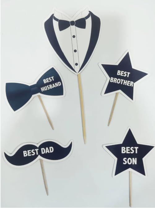 Homebakers Mart Gentleman Theme Cake Topper Set (Pack of 2) – Tuxedo, Bow, Moustache & Best Dad/Brother/Son Picks for Cake Decoration-image-48