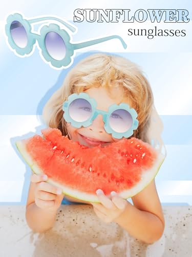 Image of Geyoga Kids Flower Sunglasses Colored Round Flower Glasses Cute Girls Baby Toddler Groovy Sunglasses for Outdoor Party Beach