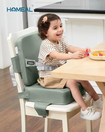 Image of HOMEAL Booster Seat for Dining Table, Adjustable Kids Breathable Booster Seat for Kitchen (Sage)
