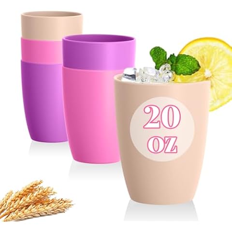 SINOGE Reusable Drinking Cups Set of 6, 20 OZ Unbreakable Wheat Straw Cups Alternative to Plastic Cups, Microwave and Dishwasher Safe Colorful Cup Sets for Kitchen,Party,Outdoors- Floral Feast Cover