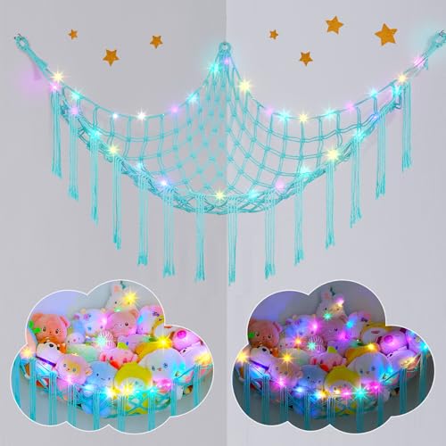 Image of Unicorn Castle Stuffed Animals Hammock Net Toy Storage Organizer Stuffed Animals Storage Toy Holder Boho Macrame Hanging for Nursery Kids Girls Room Decor