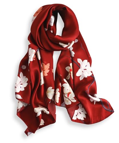 PoeticEHome Pañuelo Largo de Seda 100% Mulberry 170x53cm - Chal Suave y Ligero para Mujer, Ideal para Cuello, Cabello y Cabeza - Caja de Regalo
