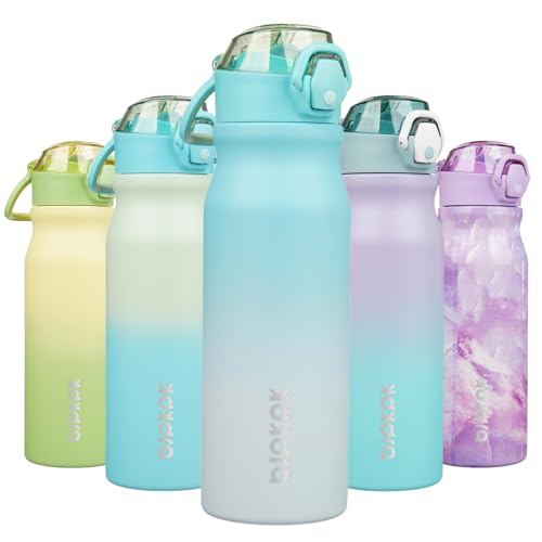 Image of BJPKPK 25 oz Insulated Water Bottle, Straw, Handle, Stainless Steel Flask | Leak Proof Locking Lid, Thermal, Double Wall Vacuum, Keeps Hot /Cold, BPA Free, Dishwasher Safe, Travel & Sports, Sea Salt