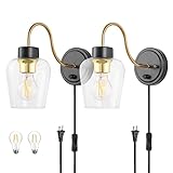 TRLIFE Dimmable Wall Sconce with Clear Glass Shade, Plug in Wall Sconces Wall Mounted Lights with...