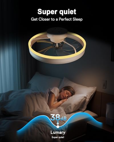 Image of Lumary Smart WiFi Ceiling Fans with Lights, Low Profile Flush Mount White