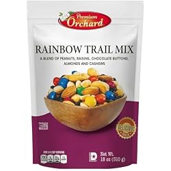 MIXED NUTS Rainbow Trail Mix by Premium Orchard - Healthy Trail Mix Variety Pack Peanuts Raisins Cashews Almonds Chocolate Buttons Heart Healthy Snacks for Adults and Kids Snacks