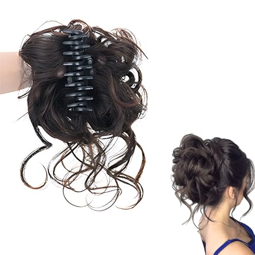 Haarteil mit Klammer, Voluminös Curly Haarteil Zopf, Lockige Dutt Claw Clip, Voluminös Haarteils Krallen Clip, Haarverlängerung Dutt Haarschmuck Dutt für Frauen Mädchen(Braun Schwarz)