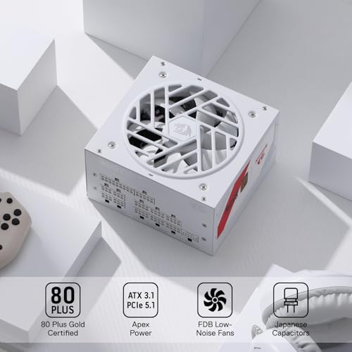 Image of Redragon RGMS-850W PRO 80+ Gold 850 Watt Power Supply w /Upgraded ATX 3.1 & PCIe 5.1 Fully Modular, Compact 150mm Size, Smart ECO Low Noise Fan, 100% Japanese Capacitors, Full Mod Cables