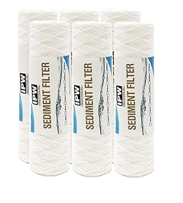 IPW Industries Inc. 50 Micron String Wound Water Filter for Universal Whole House Replacement Cartridge Sediment Filters for Well Water 10" x 2.5" - 6 Pack