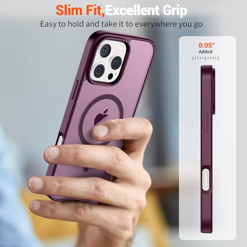 Image of SUPFINE Magnetic for iPhone 16 Pro Max Case (Compatible with MagSafe) (Military Grade Drop Protection) Slim Translucent Matte Shockproof with Anti-Fingerprint Phone Case, Wine Red