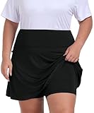 MoFiz Women's Plus Size Skorts with Pockets Tennis Golf Skirt with Shorts Knee Length High Waisted Athletic Workout Skort 3XL Black