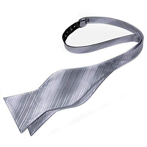 Image of DiBanGu Men Bow Tie Paisley Striped Self-Bow Tie for Men and Silk Woven Bowtie Pocket Square Cufflinks Wedding Party