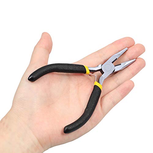 Image of Mini Long Nose Pliers with Wire Cutter 5 Inch Serrated Jaw Mini Beading Pliers for Jewelry Making Micro Precision DIY Handcraft Tool