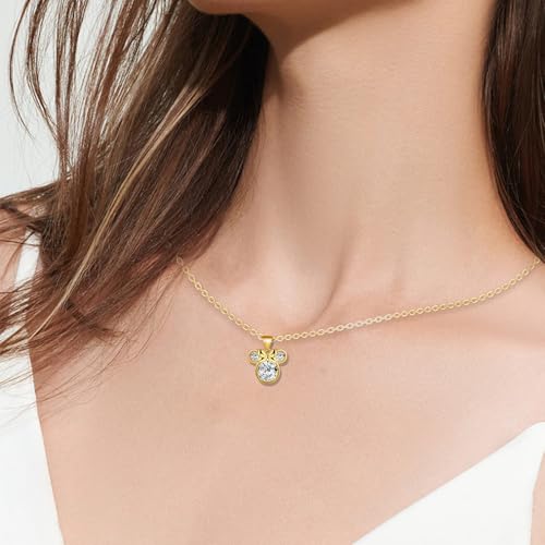 Mouse Bow Necklace 18K Gold Plated Sterling Silver Lovely Pendant Necklace for Women Hypoallergenic Cubic Zirconia Adjustable Cute Animal Necklaces for Sister2