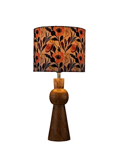 Image of Green Girgit Wooden Skirt Lamp with Multicolor Pink Flowers Shade
