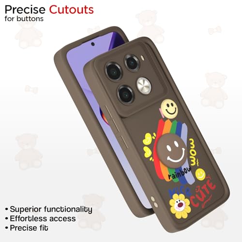 Image of Pikkme Back Cover for Infinix Note 40 Pro 5G | Soft Silicone| Cute Rainbow Smile & 3D Cartoon Flower Design | Shockproof Raised Camera Protection Bumper Case (Brown)
