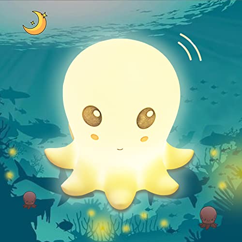 Image of CometMars Silicone Octopus Light, Nursery Squishy Lamp, Cute Animal Bedside Lamp for Baby Kids Teens, Soft Nightlight with Touch Sensor for Bedroom