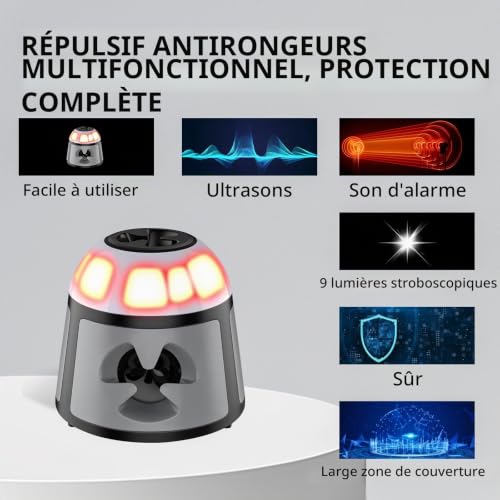 Repulsif Souris et Rats 360° Appareil Ultrason Souris avec Lumière LED Plug in Repulsif Souris Anti Rongeur pour Intérieur Protection et Anti Nuisibles Jardin – vue 2