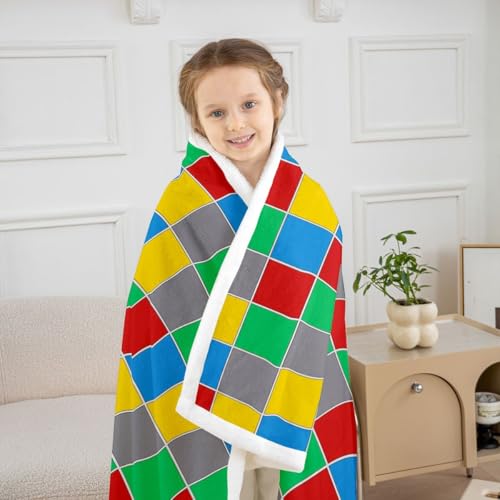 Image of Erosebridal Geometric Checkered Sherpa Blanket Colorful Checkerboard Fuzzy Plush Throw Rainbow Plaid Fleece Blanket for Kids Boys Girls,Red Blue Green Yellow Grids Decor for Bed Couch Throw 50 inchx60 inch