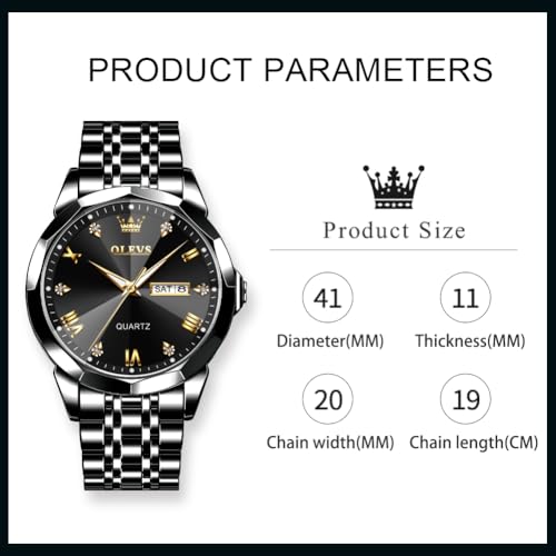 OLEVS Black Analog Quartz Watch for Men