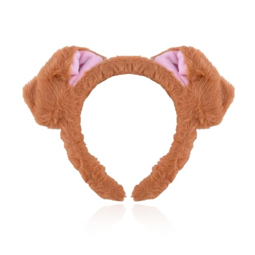 YALLNASL Fuzzy Animal Dog Ears Headbands for Party Halloween Costumes Accessories for Women Brown Dog Puppy Costume for Adult Halloween Fluffy Animal Ears Headband for Cosplay Costume Fur Headbands image 3