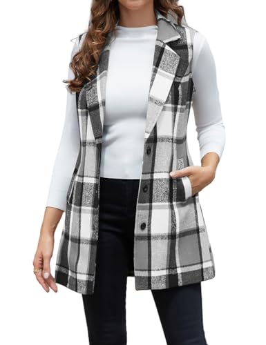 IDEALSANXUN Plaid Vest for Women Fall Winter Sleeveless Blazer Jackets
