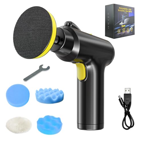 Cordless Car Polisher Buffer with 3 Variable Speed 2000mAh Rechargeable Battery, LED Work Light, Car Buffer Polisher Machine with 4 Polishing Pads for Detailing/Polishing/Waxing/Scratch