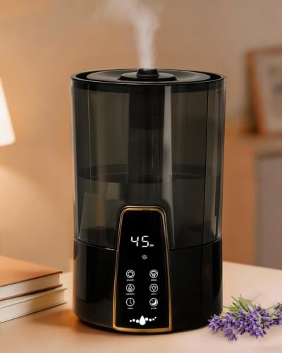 Image of YOKEKON Humidifiers for Bedroom,1.06Gal(4L) Dishwasher Safe Design Easy to Clean,Top Fill,Night Light,Aroma Diffuser,Humidity Control,12H Timer,Sleep Mode,3 Level Mist,360 Nozzle,Home,Nursery,Black