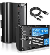 Artman - Paquete de 2 baterías LP-E6 LP-E6NH de 2500 mAh con cable de carga de dos extremos tipo C para Canon EOS R,...