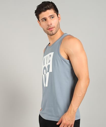 Image of Alan Jones Clothing Men Cotton Printed Sleeveless T-Shirt | Regular Fit | Casual, Beach & Lounge Wear | Tank Top for Summer