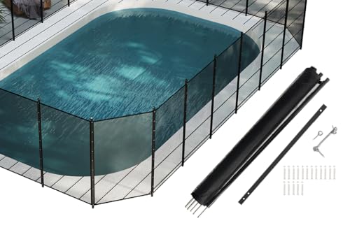 448FT 350gsm Teslin Mesh Pool Safety Fence Stainless Steel Feet Triple Stitching Craftsmanship Protecting Children and Pets Black