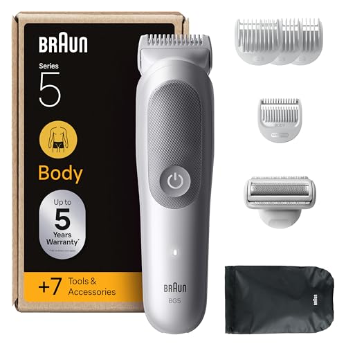 Braun Tondeuse Electrique Pour Le Corps Pour Hommes Series 5 BG5555 Gris, etanche, Coffret Avec +7...