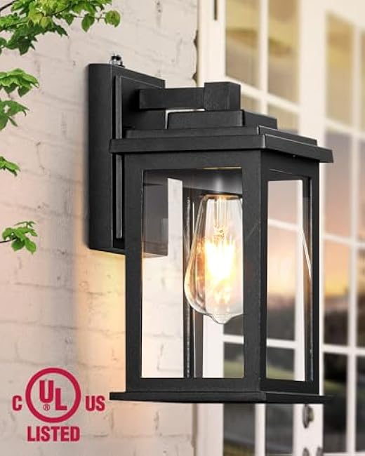 VIANIS Black Dusk to Dawn Outdoor Lights for House, 2 Pack Outdoor Wall Lights, Waterproof Porch Lights, Exterior Lighting Fixtures with Tempered Glass, for Porch, Garage, Doorway,Hardwired, Non-solar