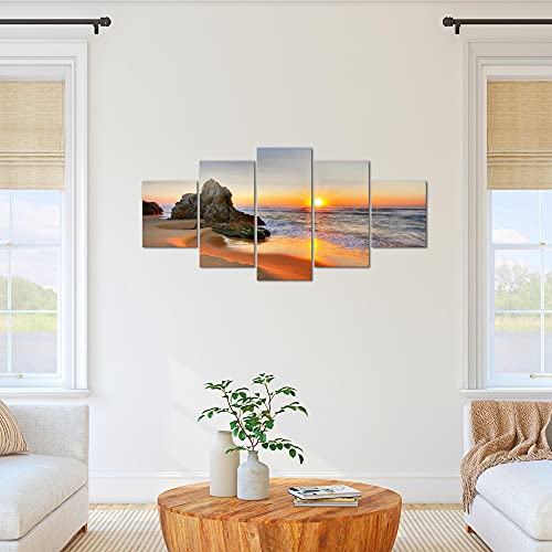 Sunrise Beach 5-Panel Canvas Art - Horizontal Wall Decor - Image 6