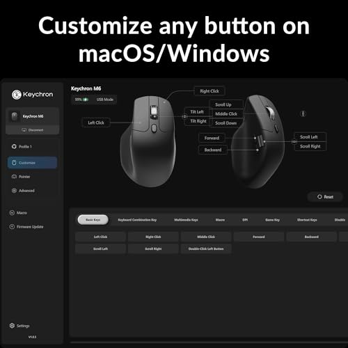 Image of Keychron M6 Silent Wireless Gaming Mouse, 1000Hz Polling, Bluetooth 5.1 /2.4GHz /Wired, PixArt 3395 Optical Sensor up to 26,000 DPI, Lightweight 78g, Programmable, for Windows /Mac /Linux - Black