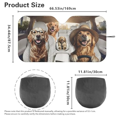 Image of Car Windshield Sunshade - Foldable Funny Golden Retriever Driving Car Windshield Sun Shade for Front Window for Most Sedans SUV Truck - Auto Sun Heat and UV Rays Blocker