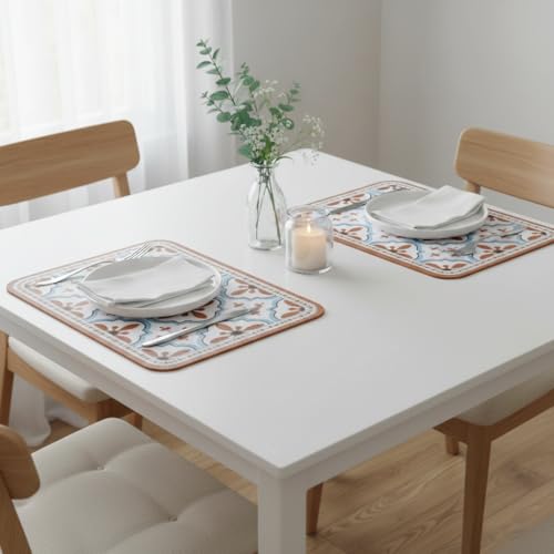 Image of YELONA Multicolor Faux Leather Dining Table Placemats - Set of 2 | Heat & Stain Resistant PU Table Mats | Easy to Clean & Durable | Perfect for Office, Conference Tables & Home Decor