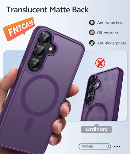 Image of FNTCASE for Samsung Galaxy S25 Plus Case: Samsung Galaxy S24 Plus Phone Case [Fit with Magsafe] Translucent Matte Case [Screen Protector] Military Grade Shockproof Protective Phone Cover-Purple