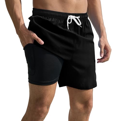 Srnede Mens Swim Trunks Swim Shorts Board Shorts Quick Dry Beach Shorts Swimwear Bathing Suits with Compression Line