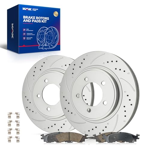 Image of KAX Front Brake Kit, Drilled and Slotted Brake Rotors, Ceramic Brake Pads | Fits Ford Explorer 2006-2010, Ford Explorer Sport Trac 2007-2010, Mercury Mountaineer 2006-2010