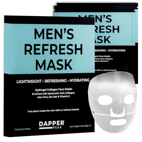 Dapper Peak Hydrating Face Mask for Men | 2pcs Mens Refresh Lightweight Facial Mask with Aloe Vera, Hyaluronic Acid and Vitamin E | Mens Face Mask Skin Care