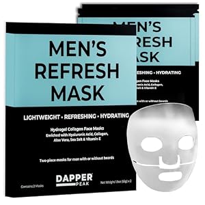 Hydrating Face Mask for Men | 2pcs Mens Refresh Lightweight Facial Mask with Aloe Vera, Hyaluronic Acid and Vitamin E | Mens Face Mask Skin Care