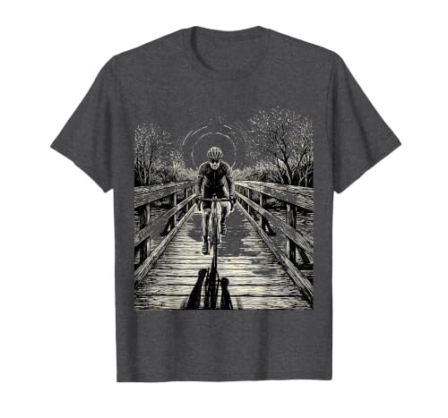 Lone Cyclist Crossing Old Wooden Bridge at Dusk T-Shirt, Men, Dark Heather Grey, 3X-Large